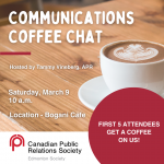 Communications Coffee Chat Saturday Mar. 9 10 a.m. Bogani Cafe